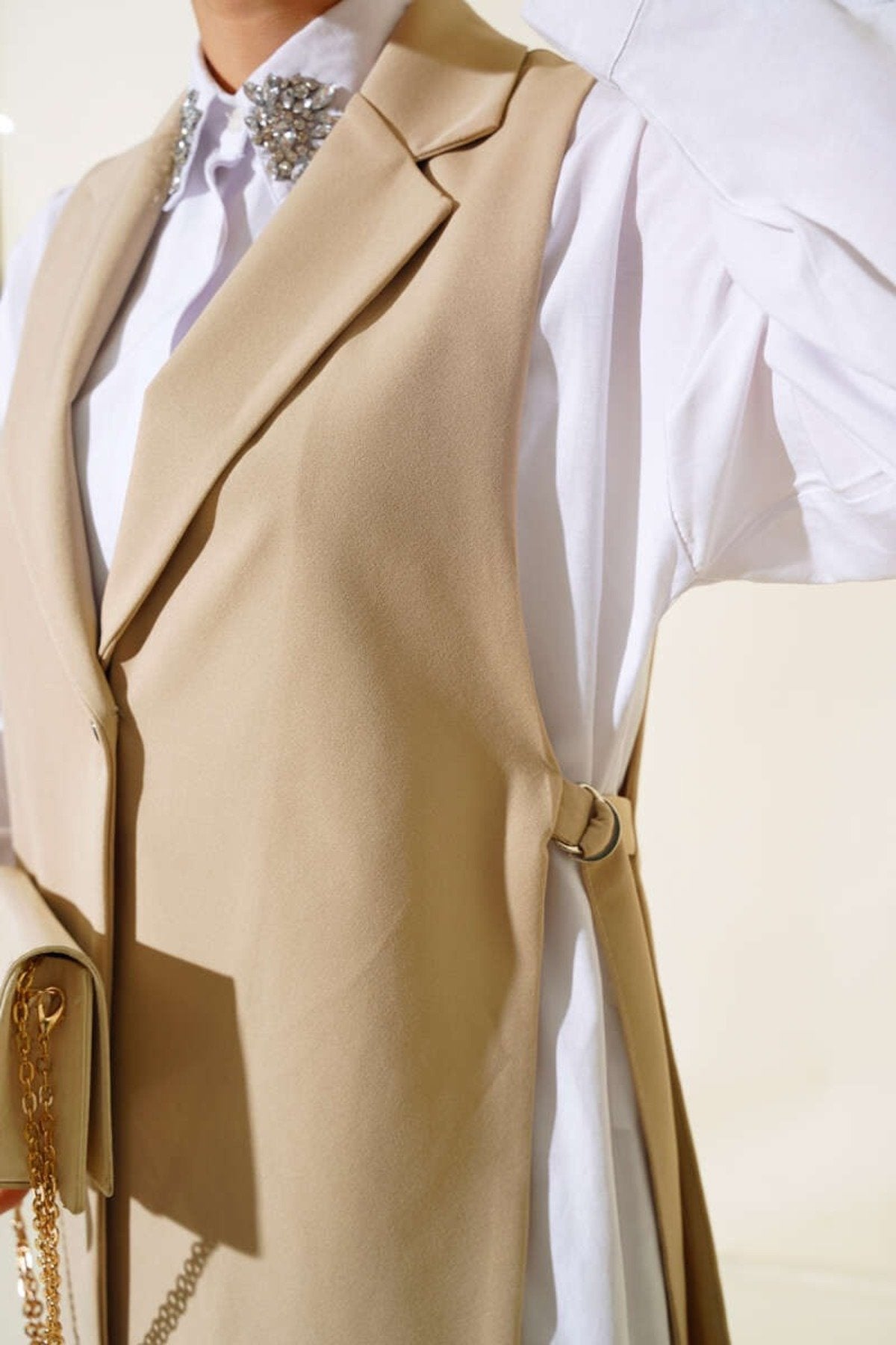 Kadın Yeni Sezon Tesettüre Uygun Yandan Tokalı Blazer Şık Ceket