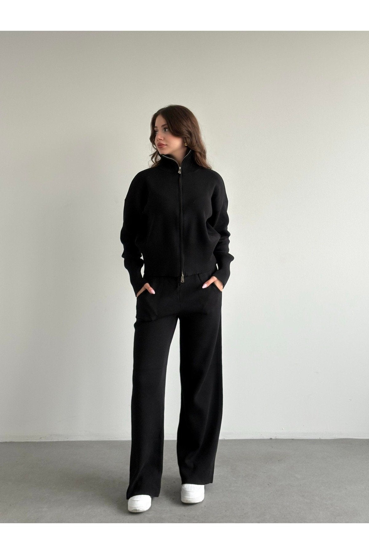 Kadın Yeni Sezon Çift Fermuarlı Muadil Triko Takım