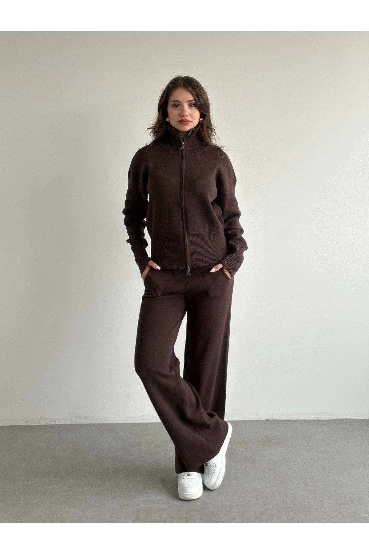 Kadın Yeni Sezon Çift Fermuarlı Muadil Triko Takım