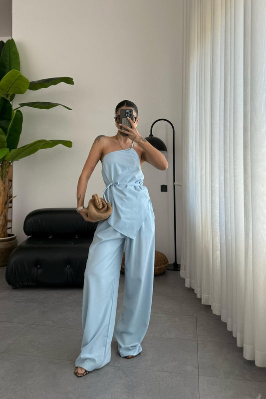 Kadın Yeni Sezon Tek Omuz Askılı Straplez Bluz Takım - Butter Yellow