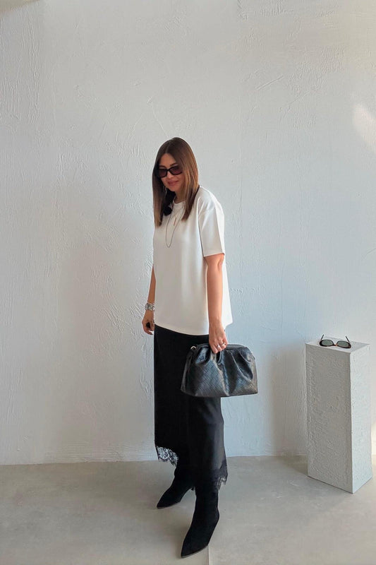 Siyah Dantelli Saten Etek