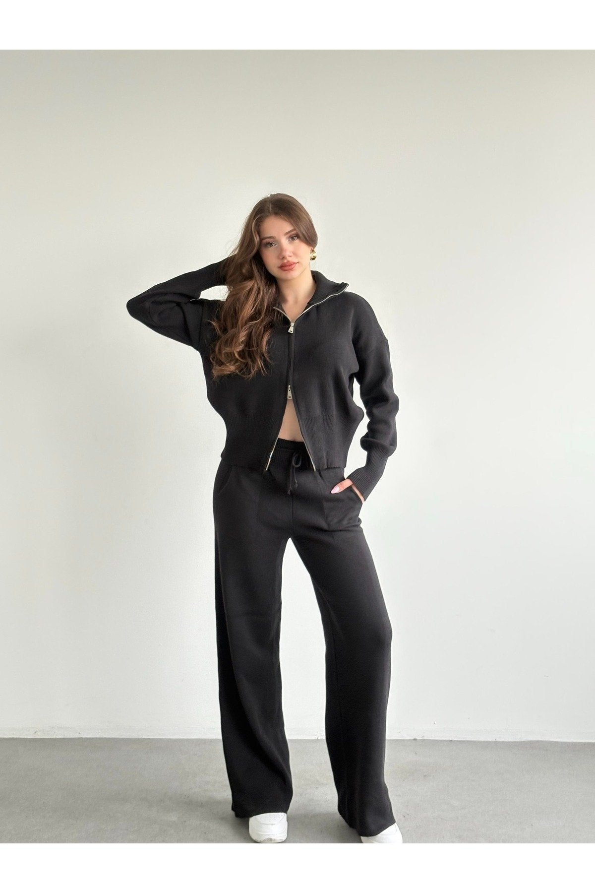 Kadın Yeni Sezon Çift Fermuarlı Muadil Triko Takım