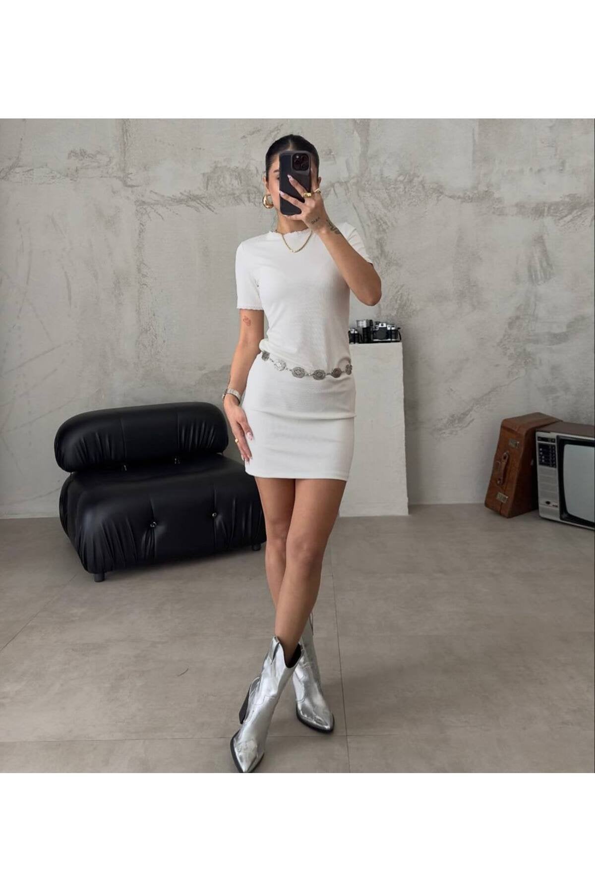 Kadın Dantel Detaylı Ottoman Kumaş Yazlık Mini Elbise