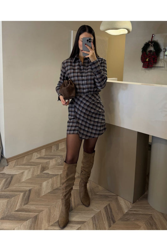 Ekoseli Pamuk Gömlek Elbise