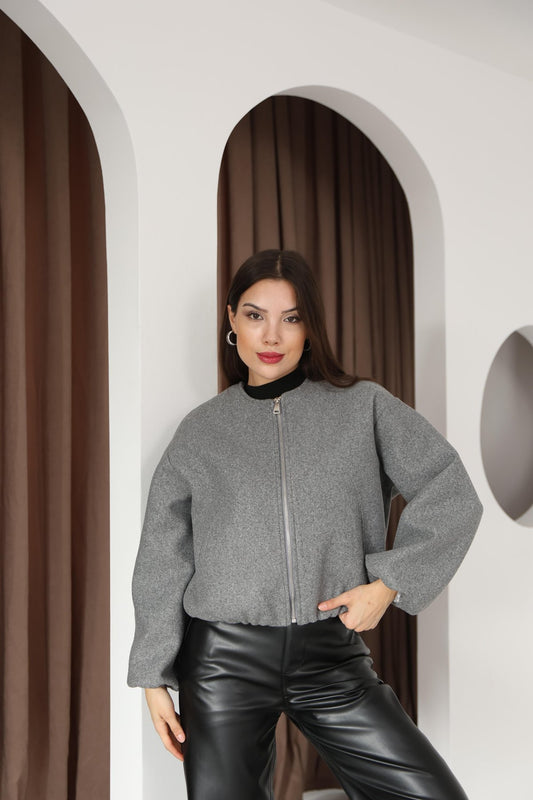 Kadın Bisiklet Yaka Kaşe Bomber Mevsimlik Ceket