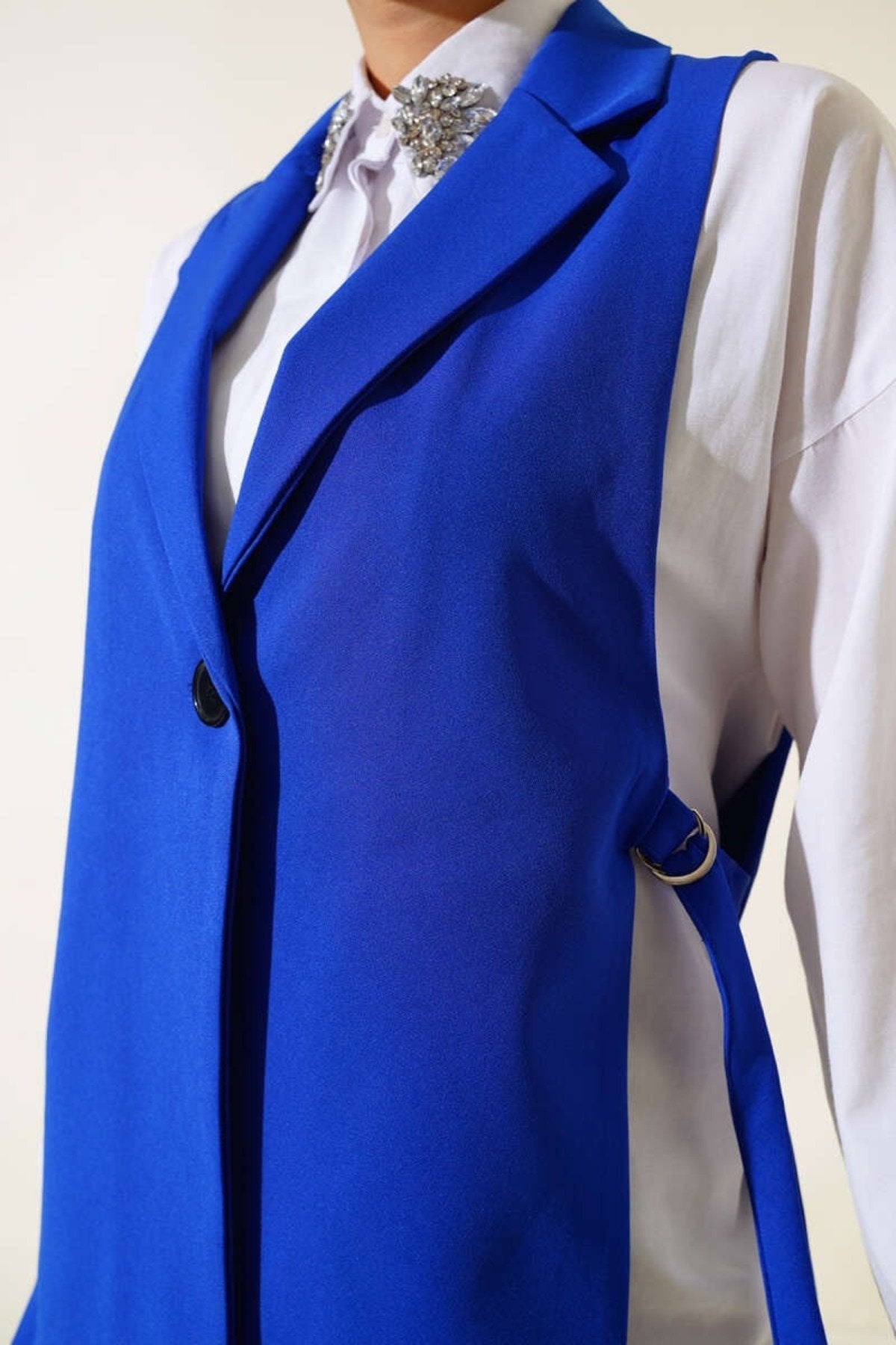 Kadın Yeni Sezon Tesettüre Uygun Yandan Tokalı Blazer Şık Ceket