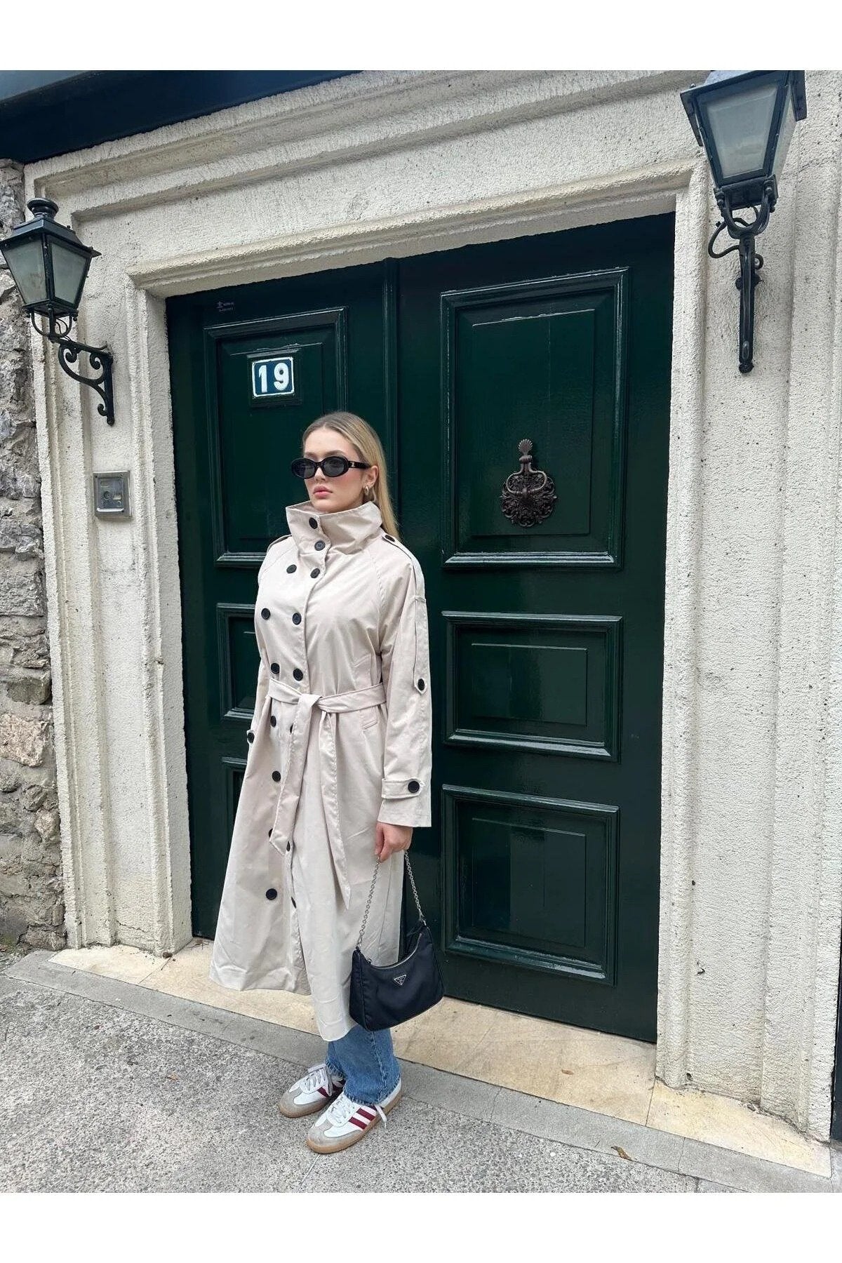 Kadın Kahverengi Full Düğmeli Dik Yaka Trençkot