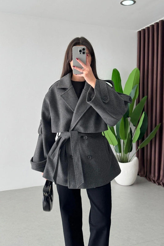 KADIN YENİ SEZON PREMİUM TREND MAXİ BOY KUŞAKLI KAŞE KABAN - KIŞLIK SICAK TUTAR