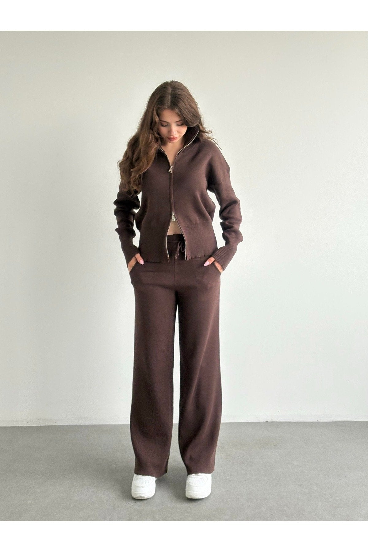 Kadın Yeni Sezon Çift Fermuarlı Muadil Triko Takım