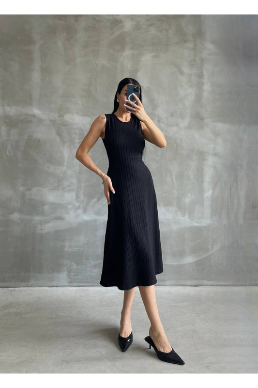 Fitilli Midi Boy Örme Triko Yazlık Elbise