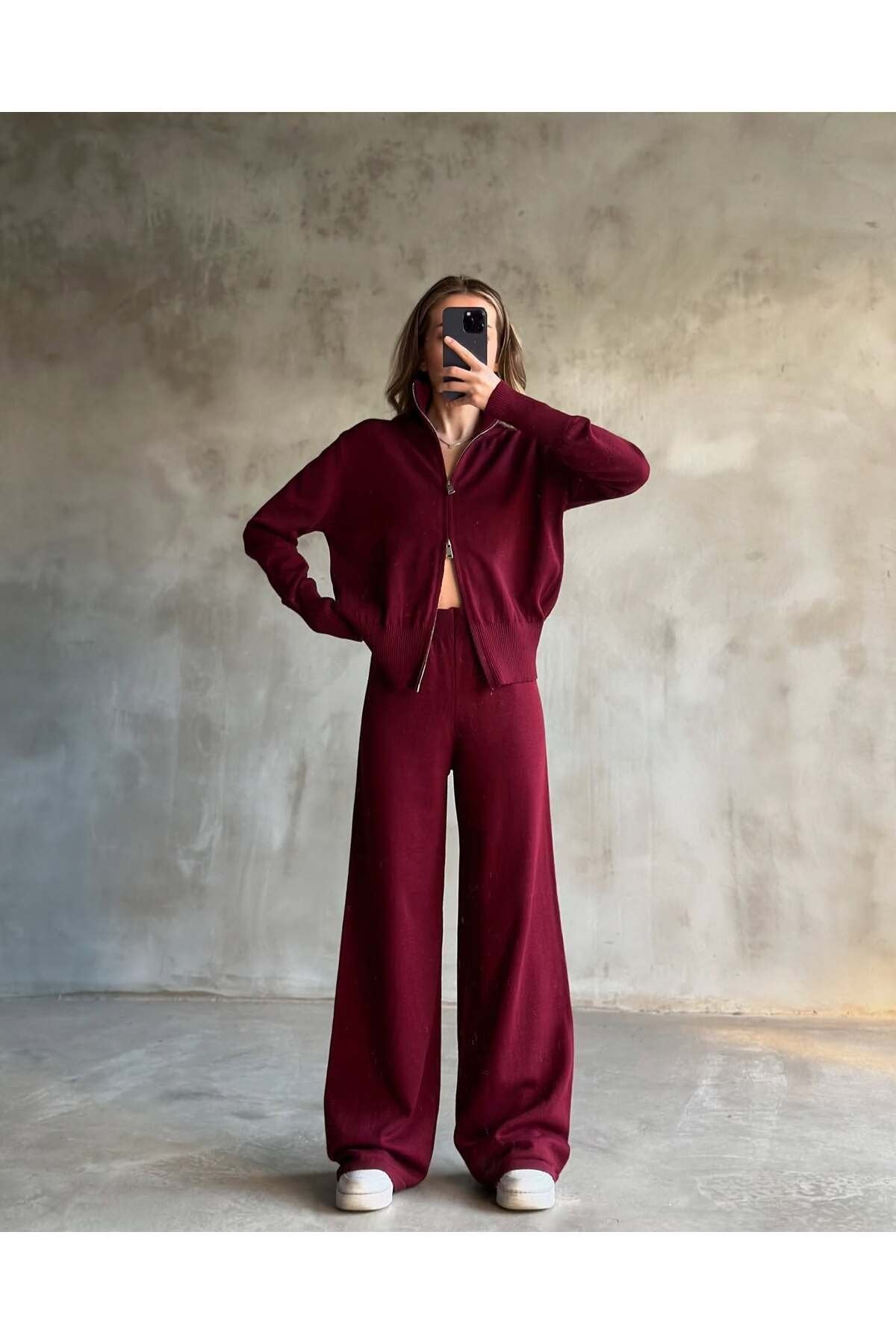 Kadın Yeni Sezon Çift Fermuarlı Muadil Triko Takım