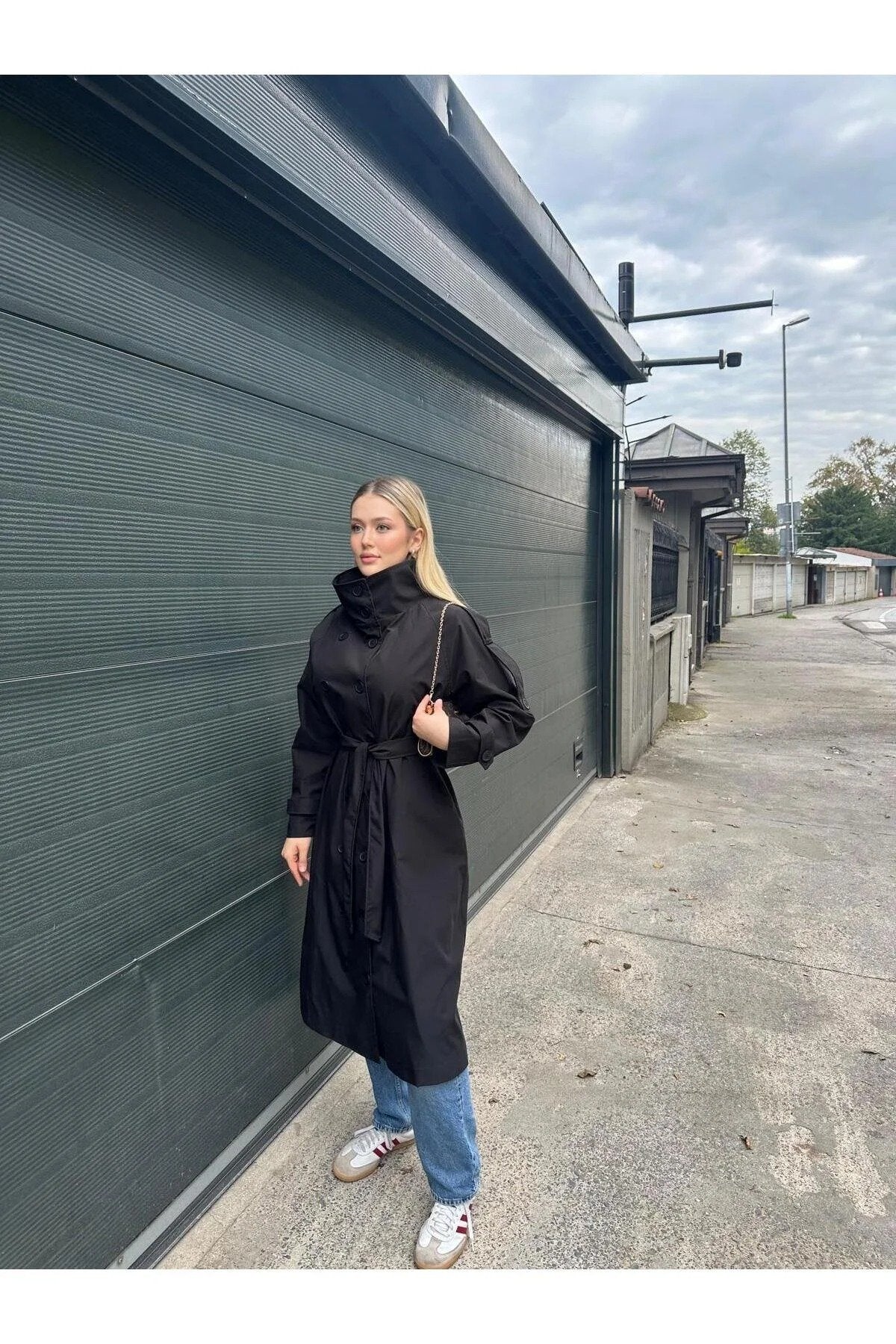 Kadın Kahverengi Full Düğmeli Dik Yaka Trençkot