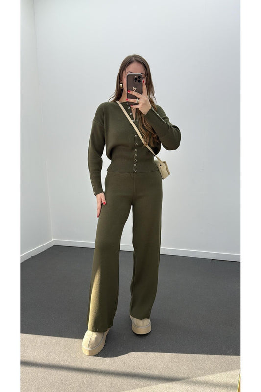 Kadın Çıtçıtlı Hırka Pantolon Triko Takım