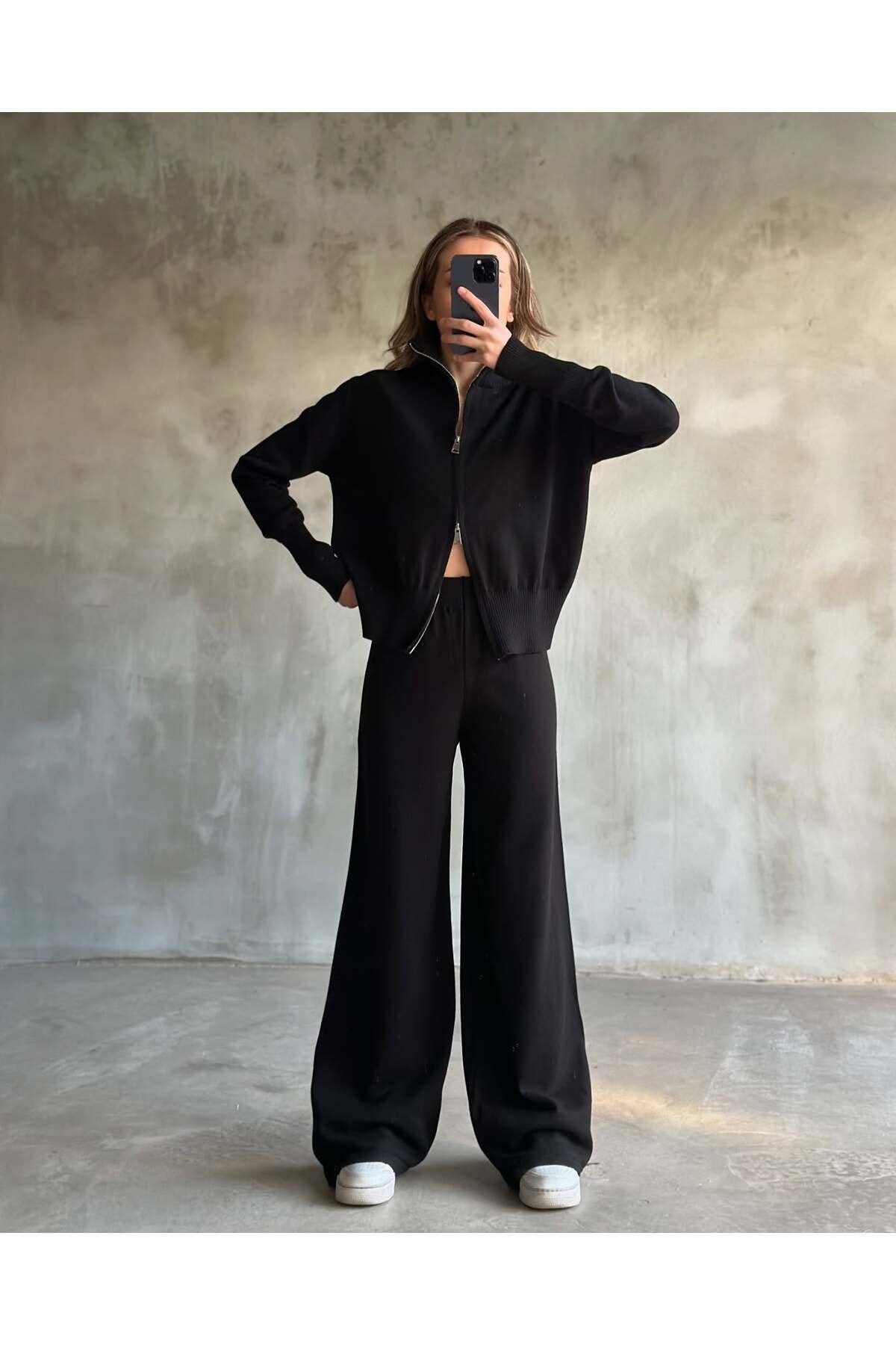 Kadın Yeni Sezon Çift Fermuarlı Muadil Triko Takım