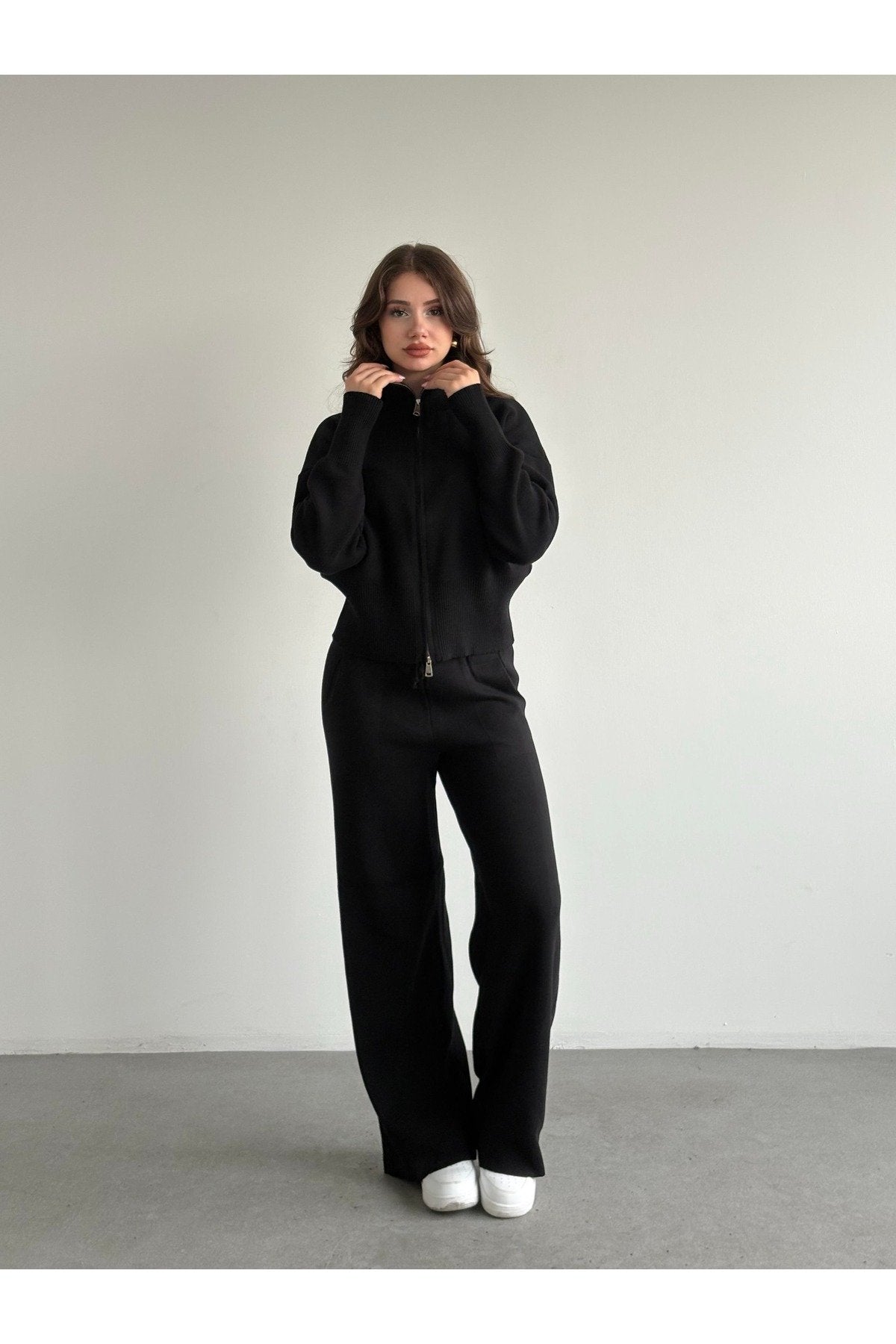 Kadın Yeni Sezon Çift Fermuarlı Muadil Triko Takım