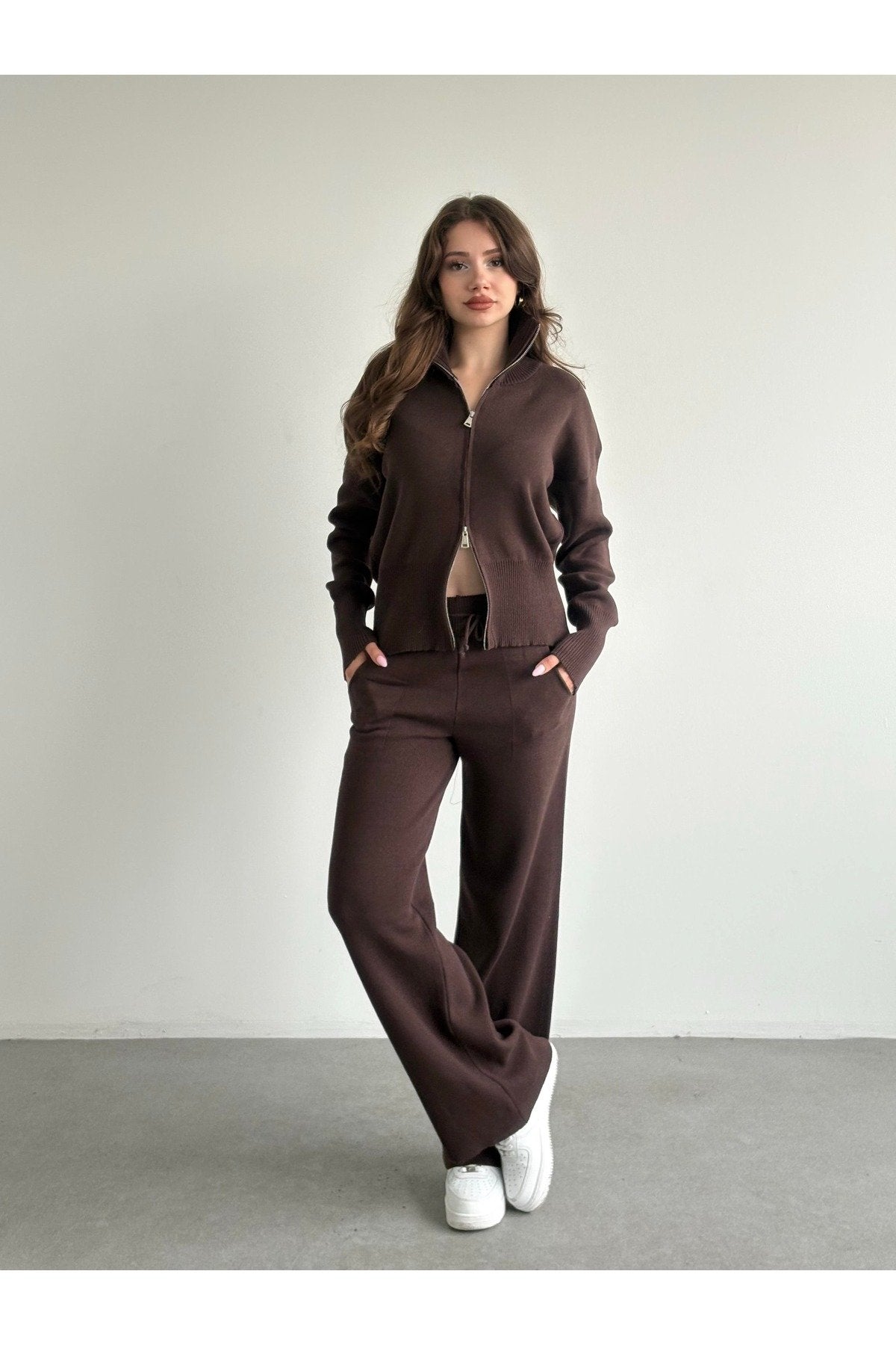 Kadın Yeni Sezon Çift Fermuarlı Muadil Triko Takım