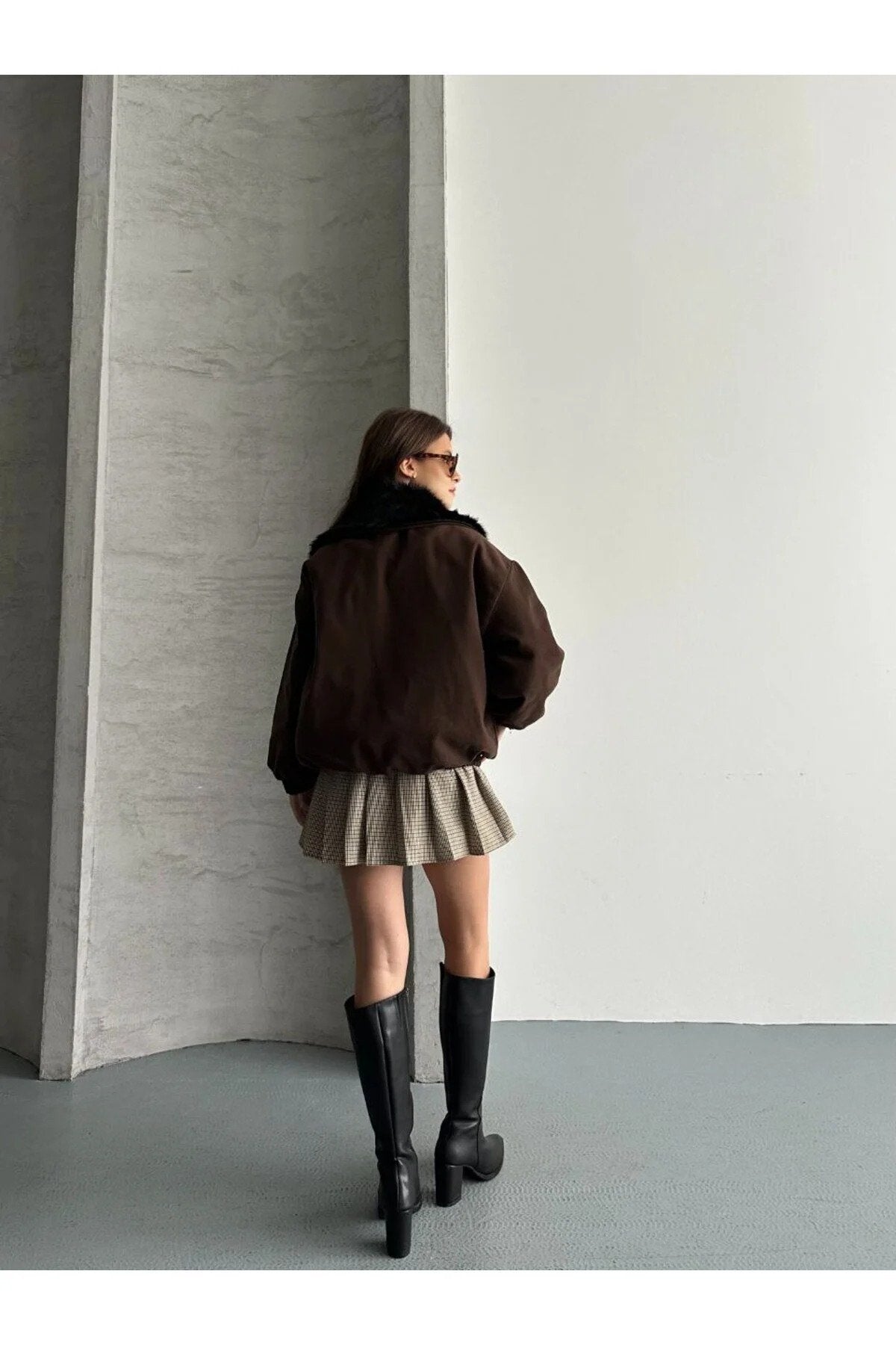 Kadın Premium Kalite Tasarım Kürk Yaka Gabardin Ceket